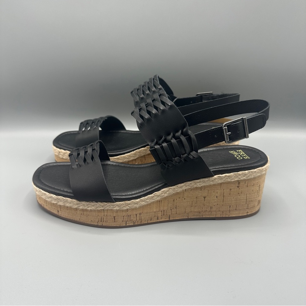 Frye & Co Faux Leather Wedge Platform Sandals Women’s Size 10 M Black